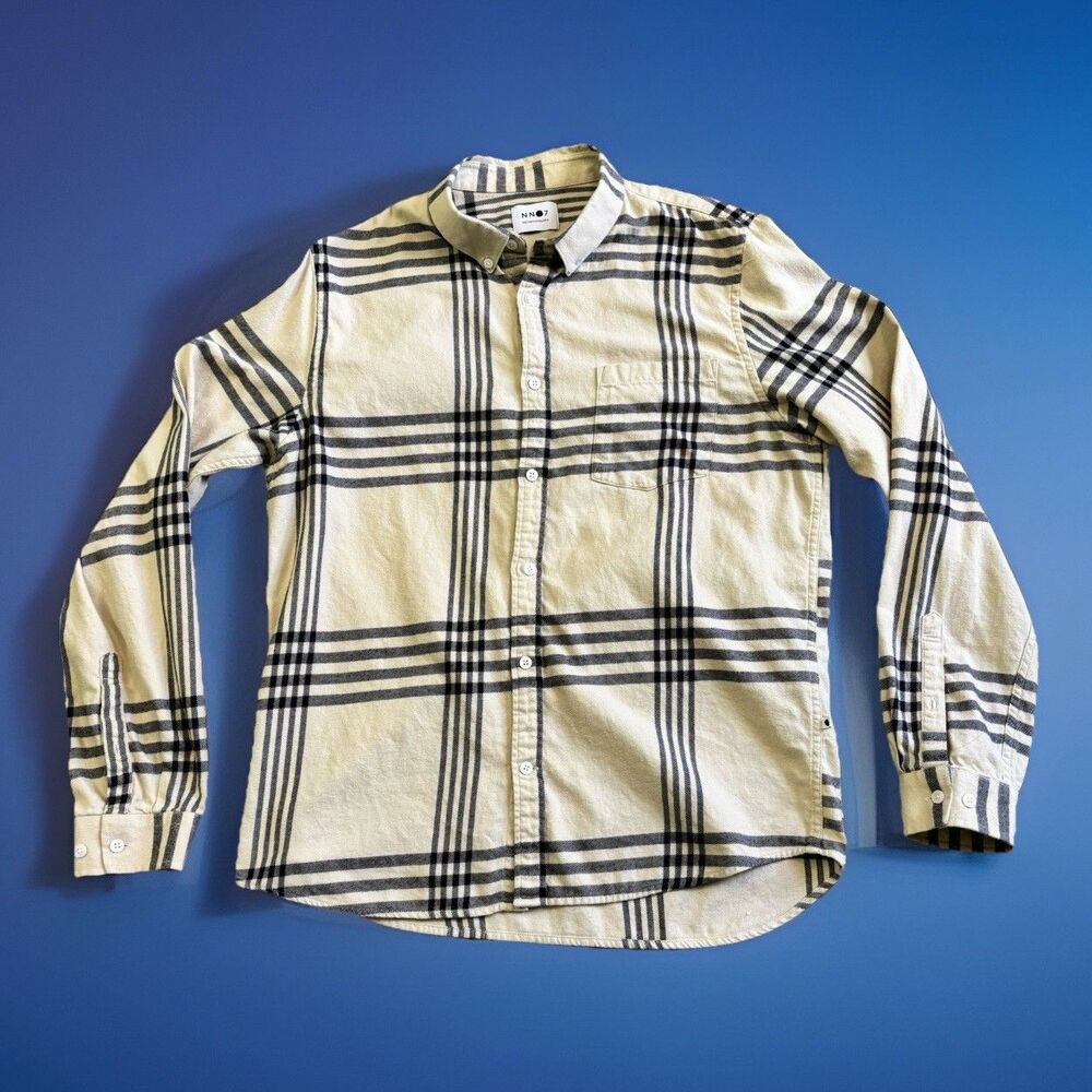 NN07 No Nationality Tan Blue Plaid Flannel Shirt Men's Size XL